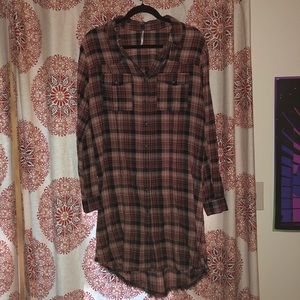 Free People Long Sleeve Plaid Dress